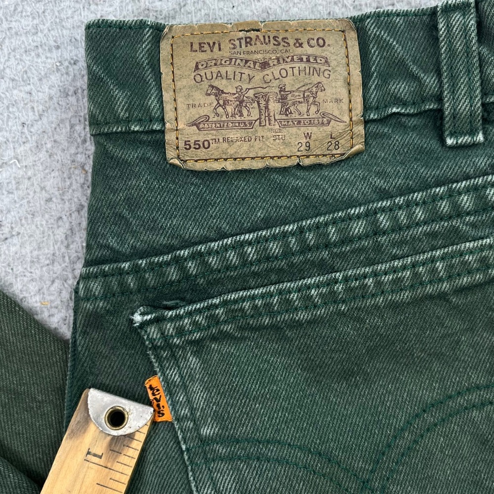 Vintage 90s Levi's 550 Jeans Green Relaxed Fit Student Orange Tab Pants 29x28